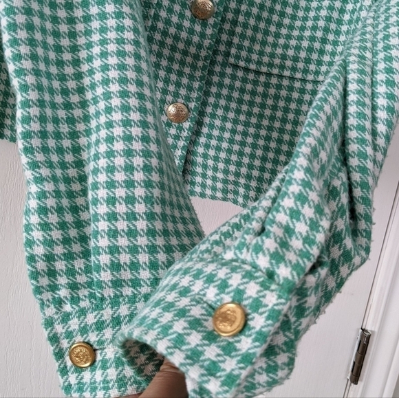 Only houndstooth crop jacket blazer green white size 36 @K - Picture 8 of 13